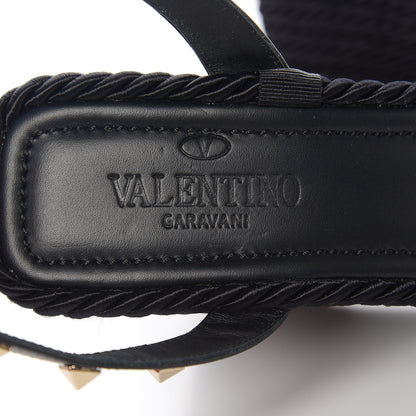 Valentino Garavani Calfskin Rockstud Ankle Strap Torchon Espadrille 25/95mm Wedge Sandals 40 Black 6 of 9