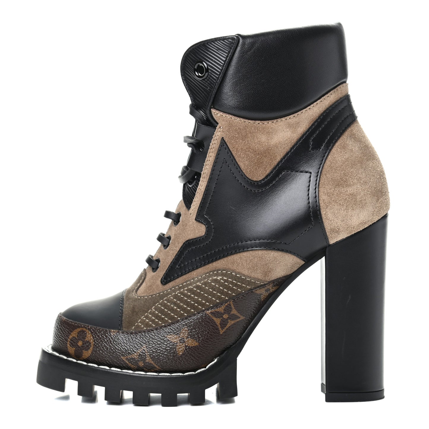 Suede Calfskin Monogram Star Trail Ankle Boots 36.5 Khaki