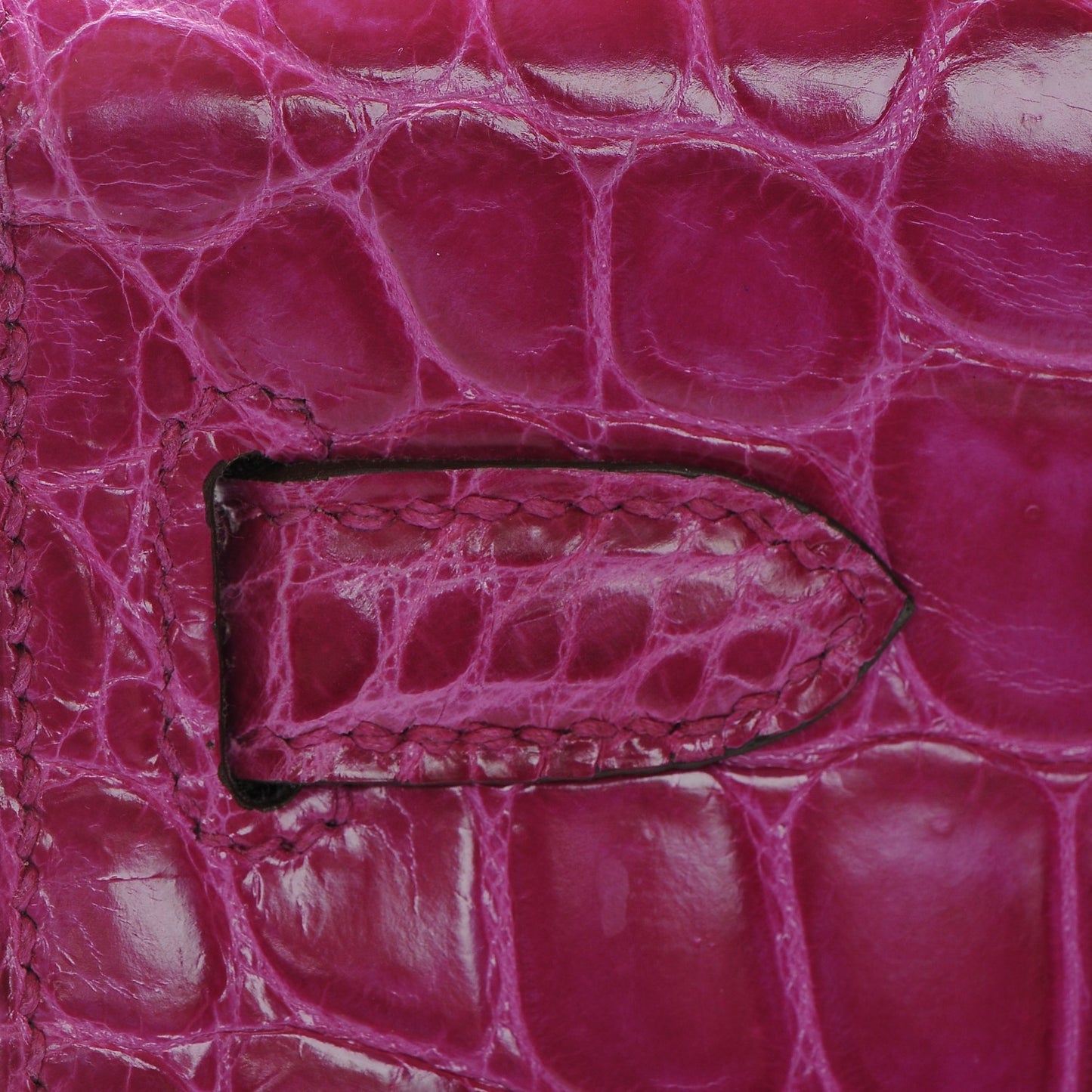 Shiny Niloticus Crocodile Kelly Cut Pochette Rose Scheherazade