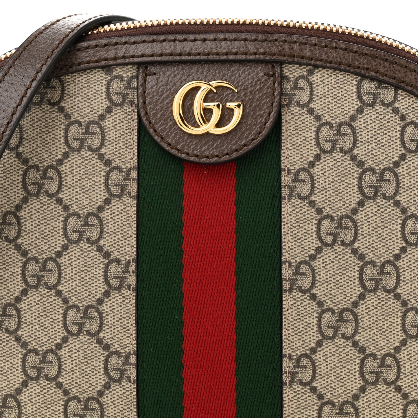 GG Supreme Monogram Textured Dollar Calfskin Web Small Ophidia Dome Shoulder Bag Beige Ebony New Acero