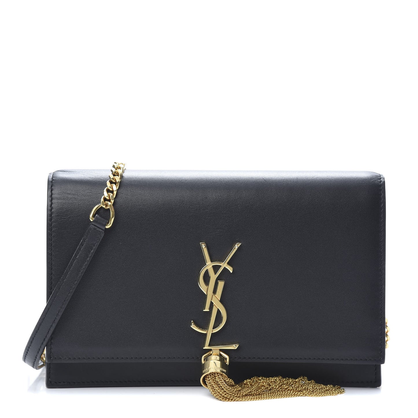 Smooth Calfskin Classic Monogram Kate Tassel Chain Wallet Black