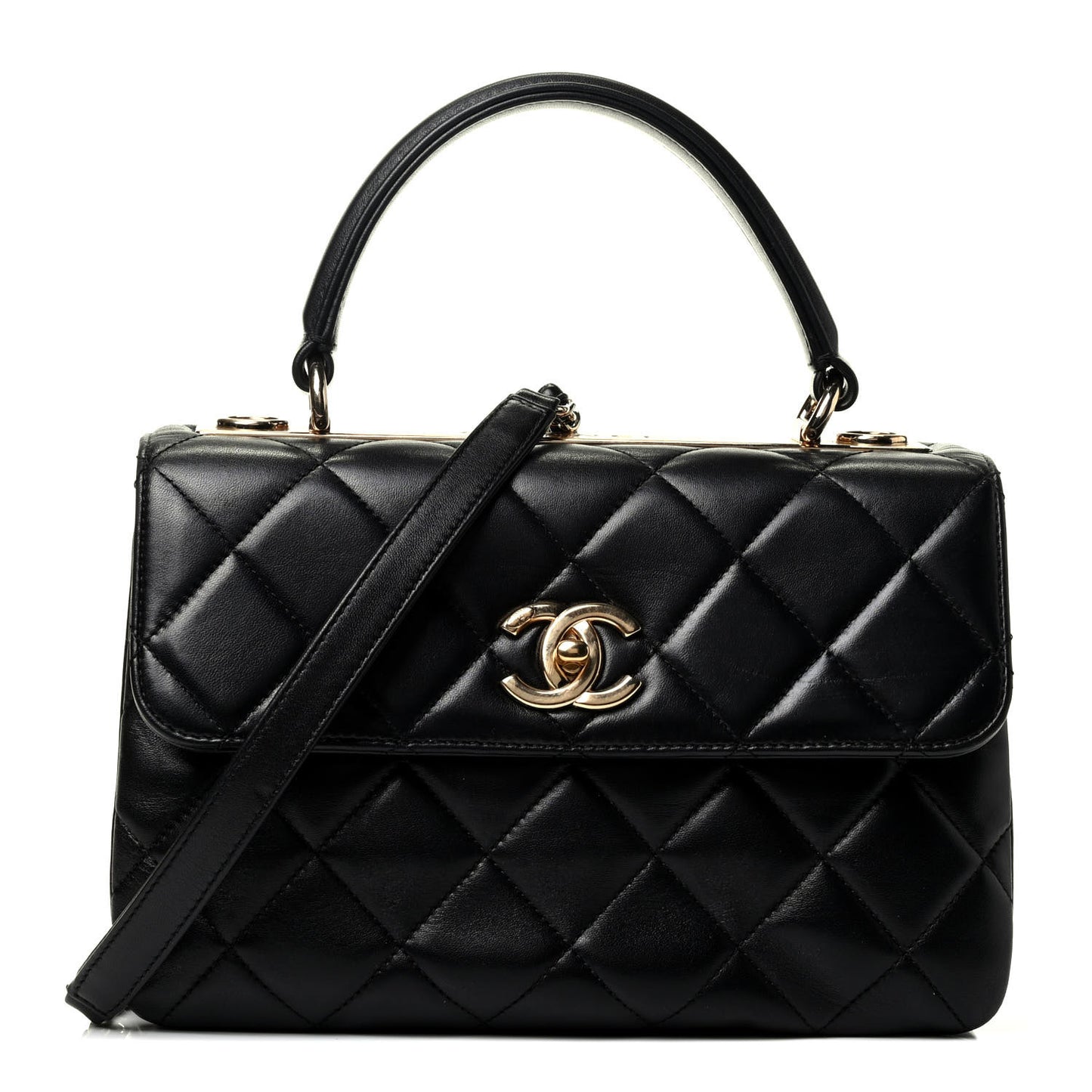 Lambskin Quilted Small Trendy CC Dual Handle Flap Bag Black