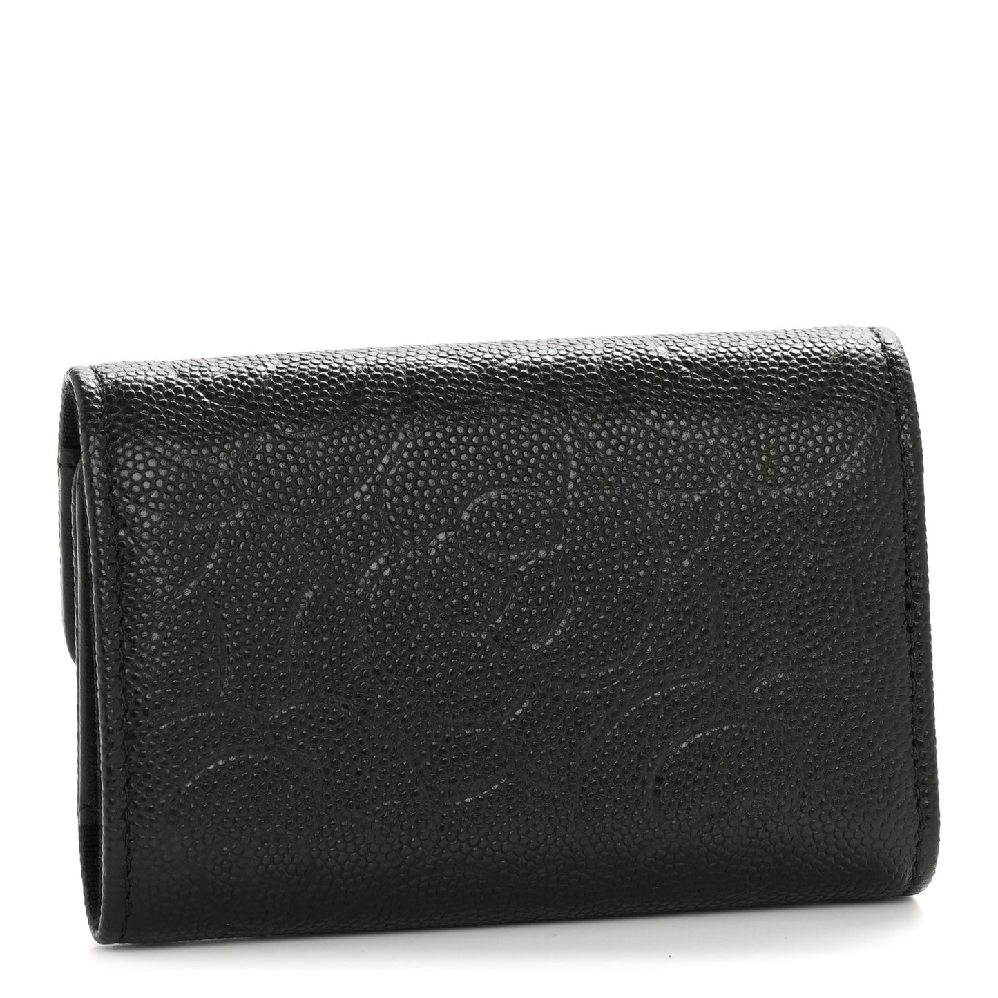 Caviar Embossed Camellia 4 Key Holder Case Black