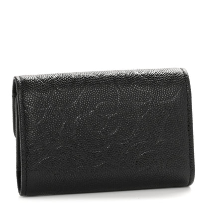 Chanel Caviar Embossed Camellia 4 Key Holder Case Black 3 of 9