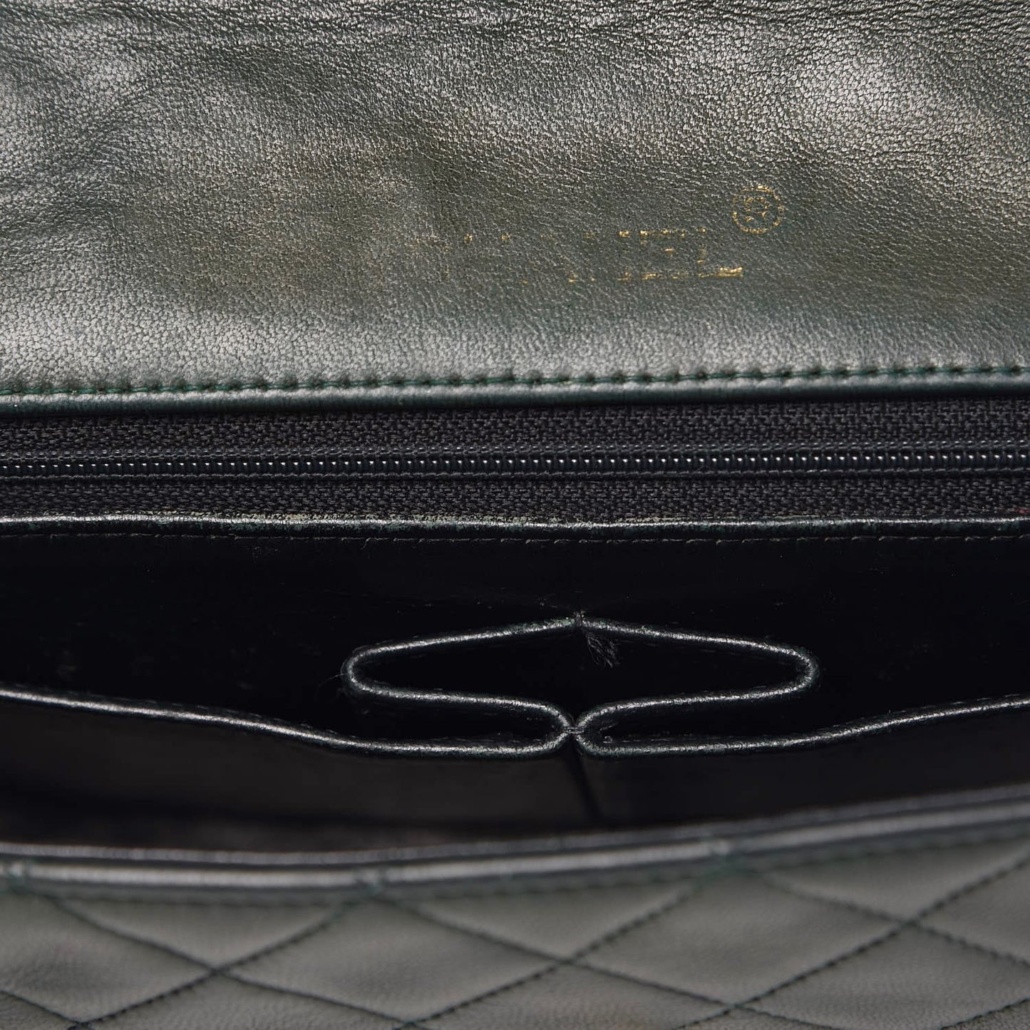 Lambskin Quilted Small Single Flap Dark Green