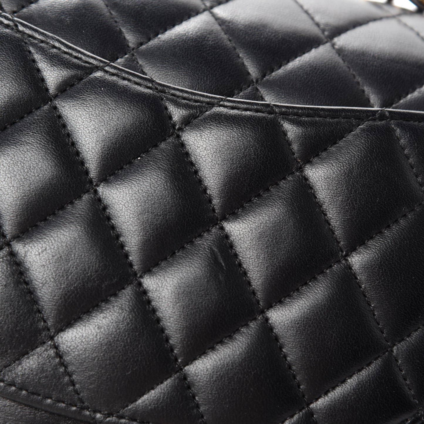 Lambskin Quilted Medium Double Flap Black