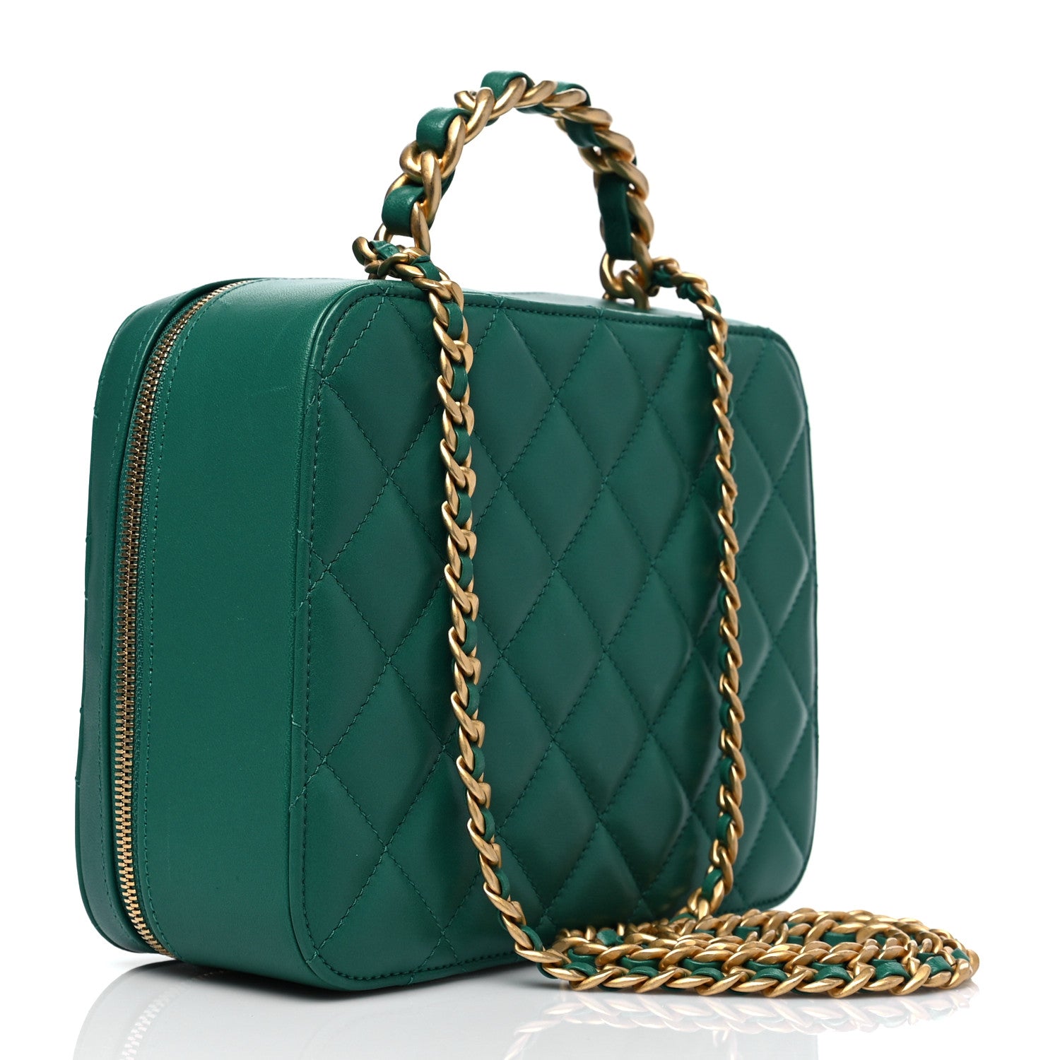 Chanel Lambskin Quilted Top Handle Vanity Case Green 2 of 8