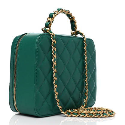 Chanel Lambskin Quilted Top Handle Vanity Case Green 2 of 8