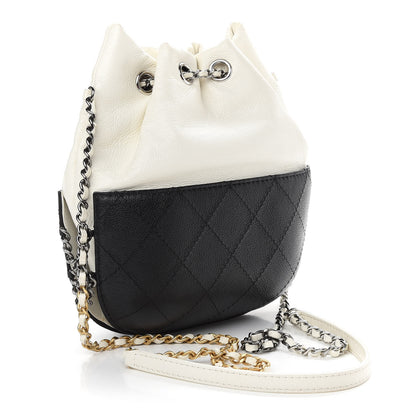 Chanel Aged Calfskin Quilted Small Gabrielle Bucket White Black 3 of 10