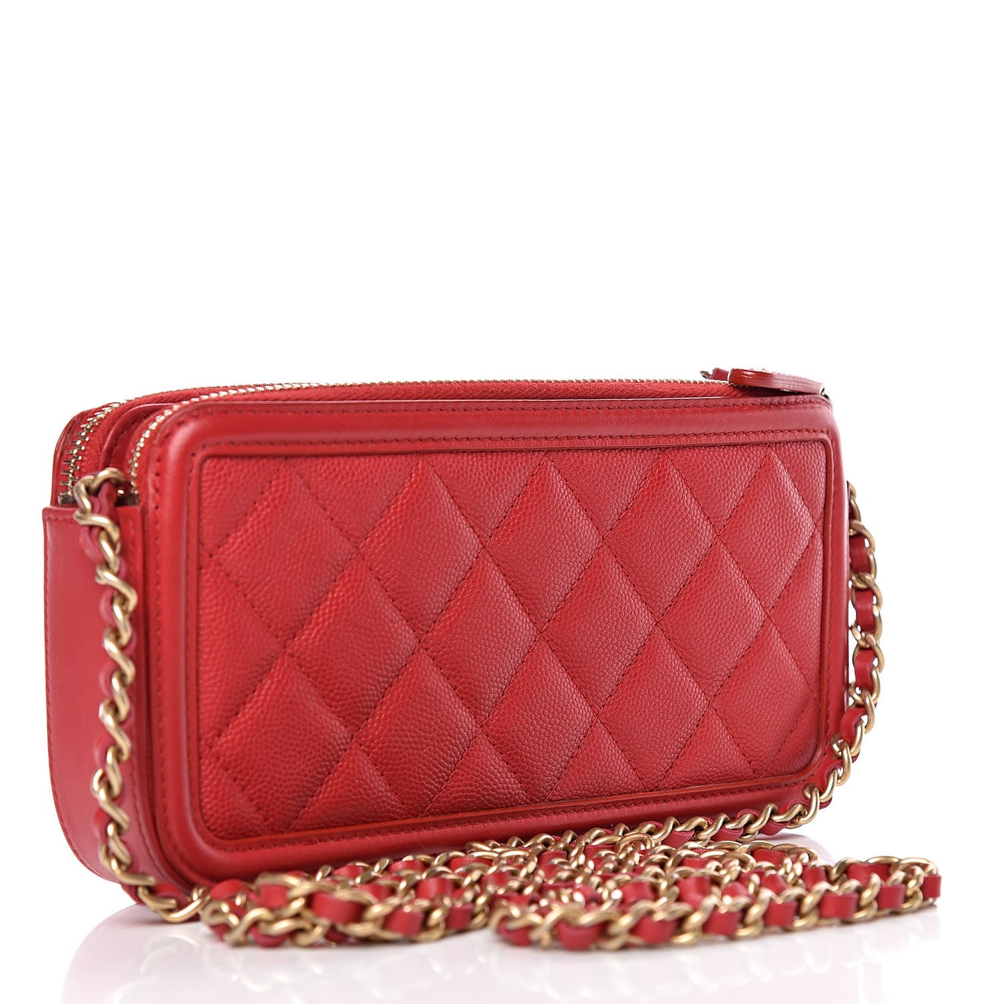 Caviar Quilted CC Filigree Clutch With Chain Red