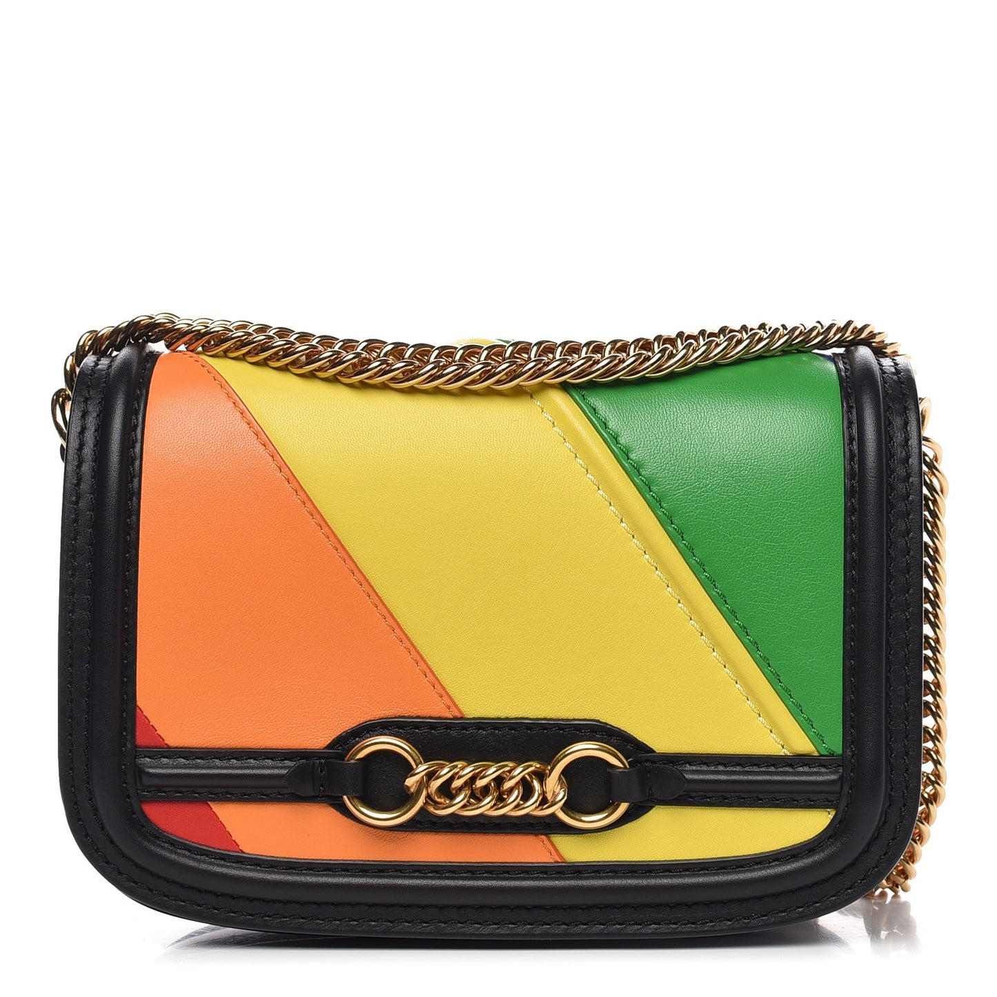 Smooth Calfskin Rainbow Link Shoulder Bag Black Multicolor