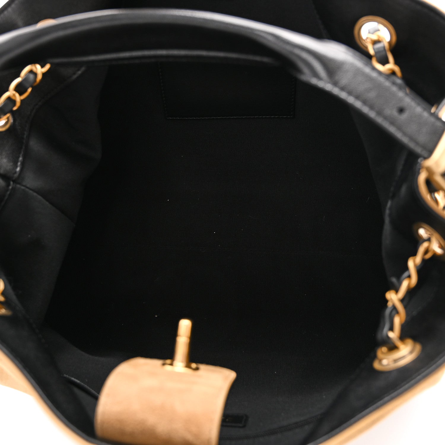 Chanel Suede Calfskin Shiny Lambskin Quilted Small Coco Base Shopping Bag Beige Black 5 of 10