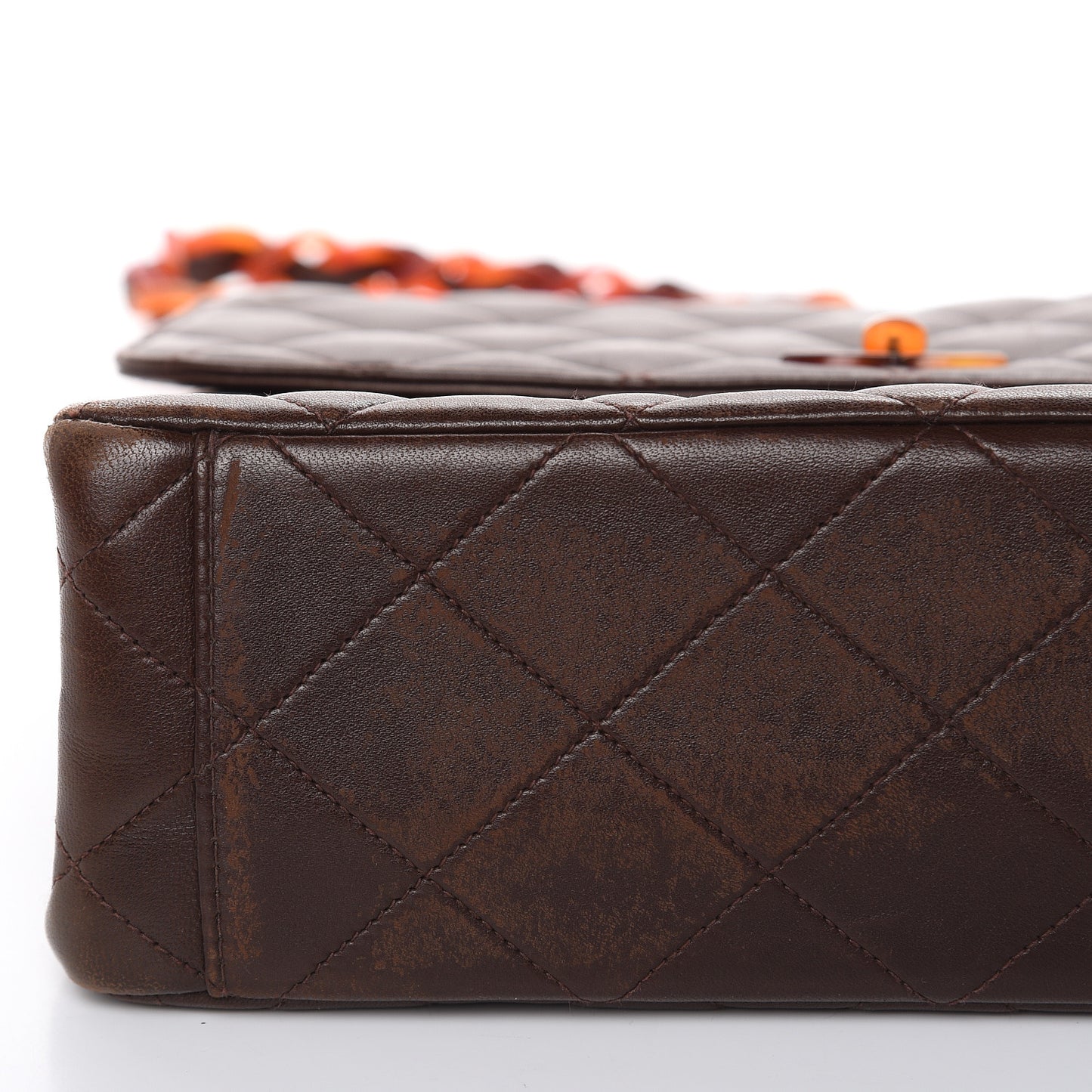 Lambskin Tortoise Square Chain Flap Brown