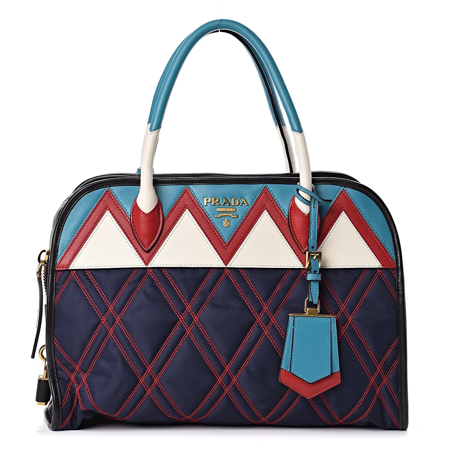 Prada Tessuto Nylon Quilted Impunturato Bauletto Baltico Fuoco 1 of 11