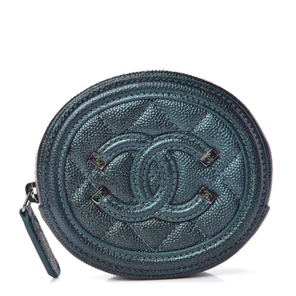 Chanel Iridescent Caviar Quilted Filigree Zip Around Classic Coin Purse Dark Turquoise 1 of 8