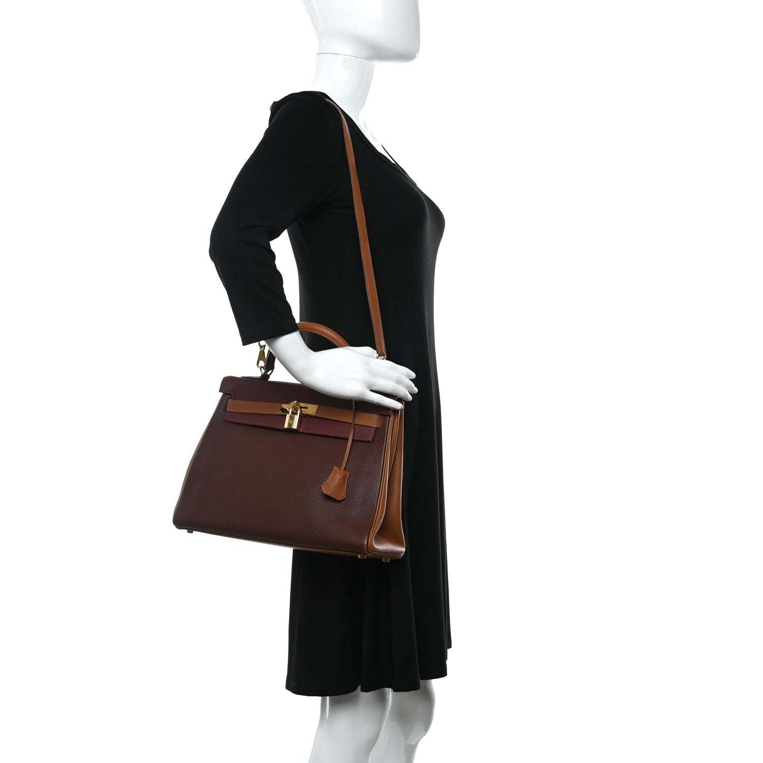 Hermes Togo Tri-Color Kelly Retourne 32 Rouge H Gold Havane 2 of 19