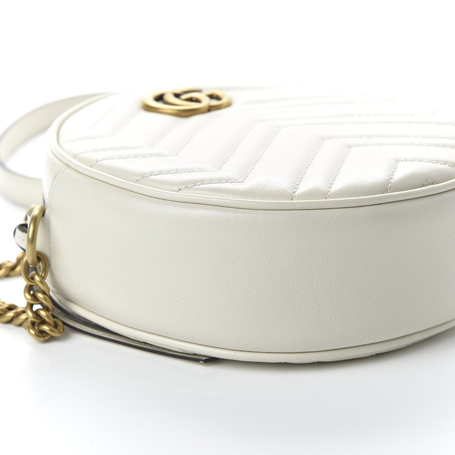 Gucci Calfskin Matelasse Mini GG Marmont Round Shoulder Bag White 6 of 10