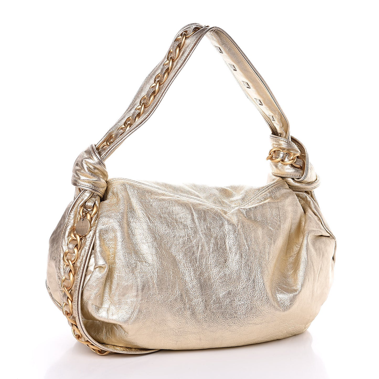Metallic Calfskin Hobo Chain Gold