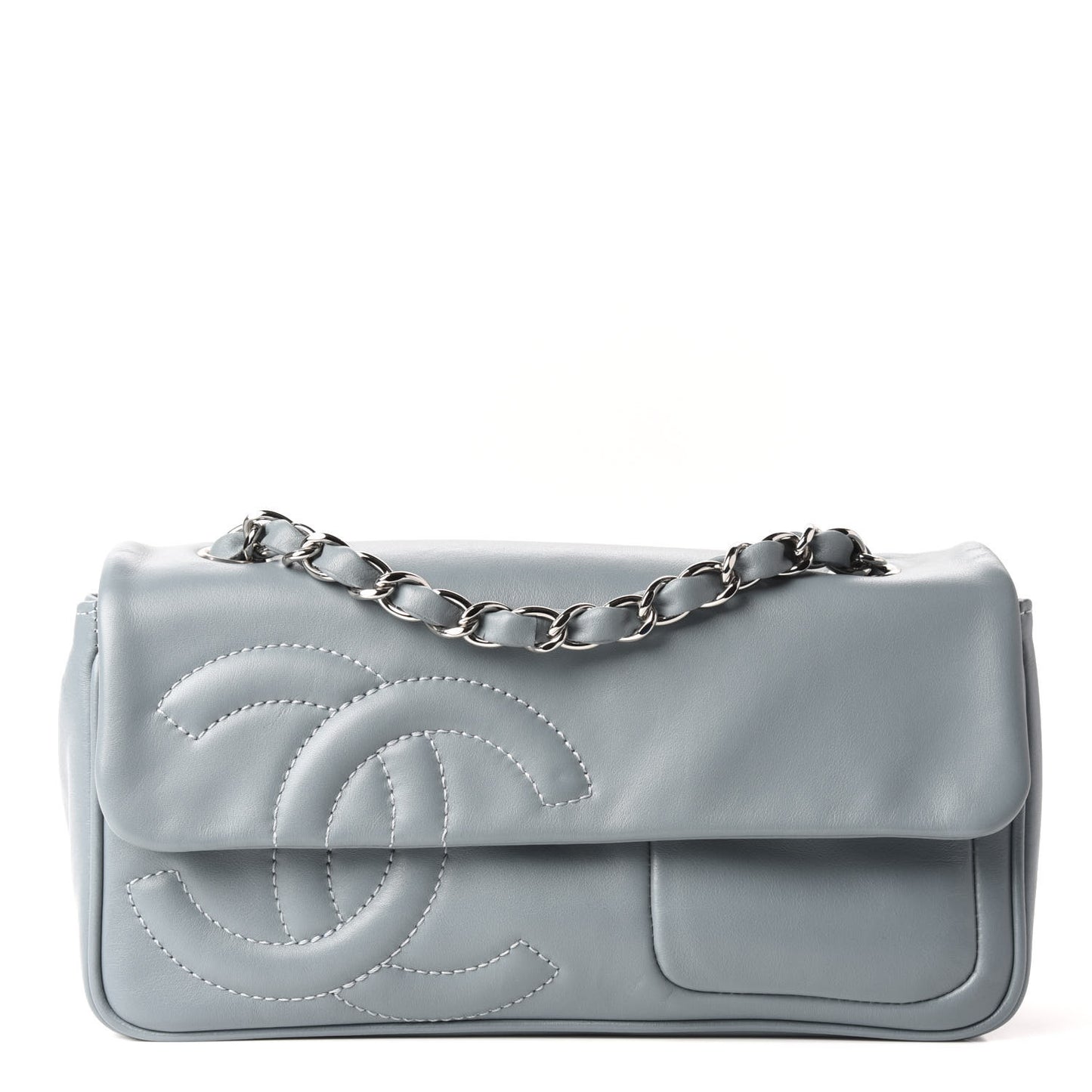 Lambskin Diagonal CC Chain Flap Light Blue