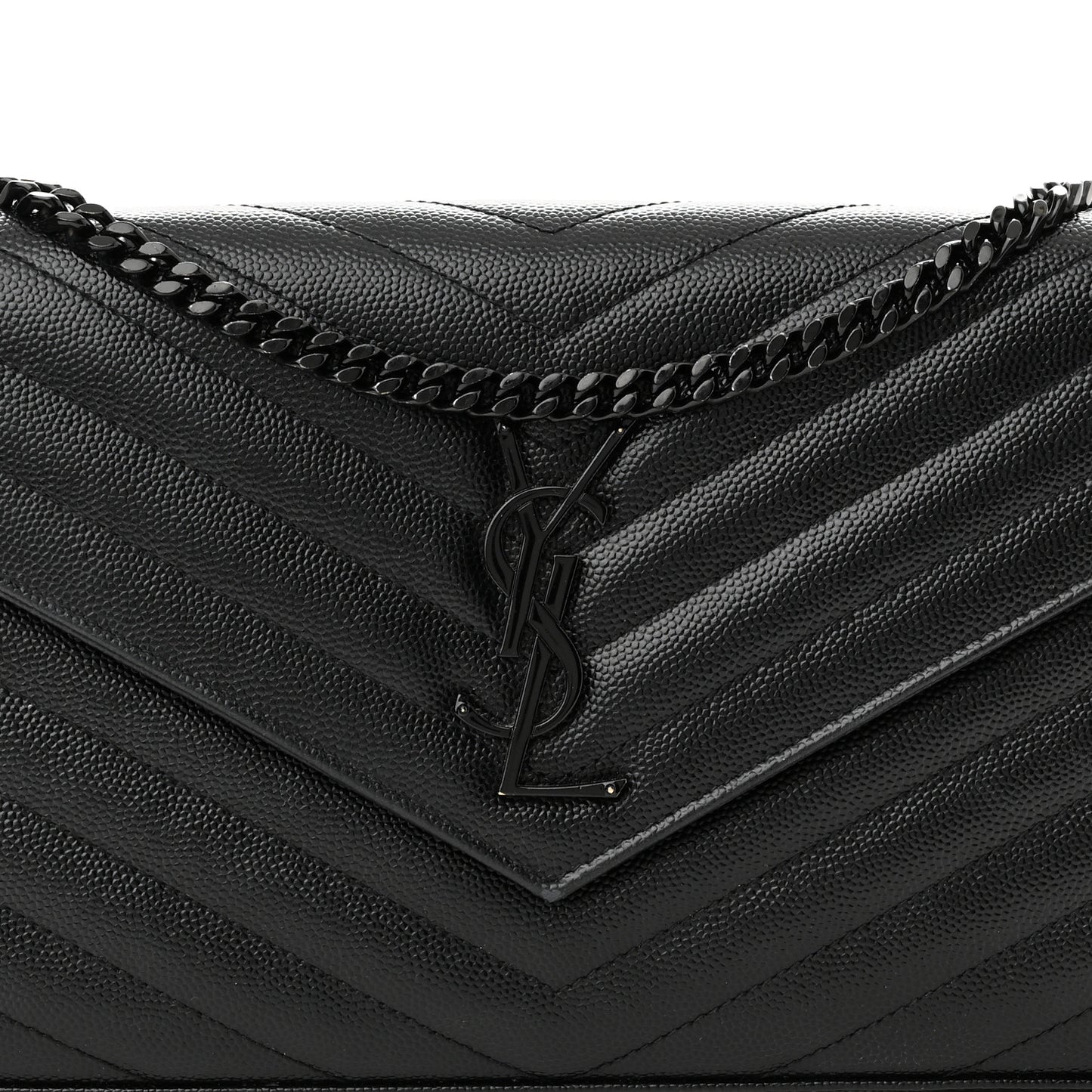 Grain De Poudre Matelasse Chevron Monogram Monochrome Chain Wallet Black