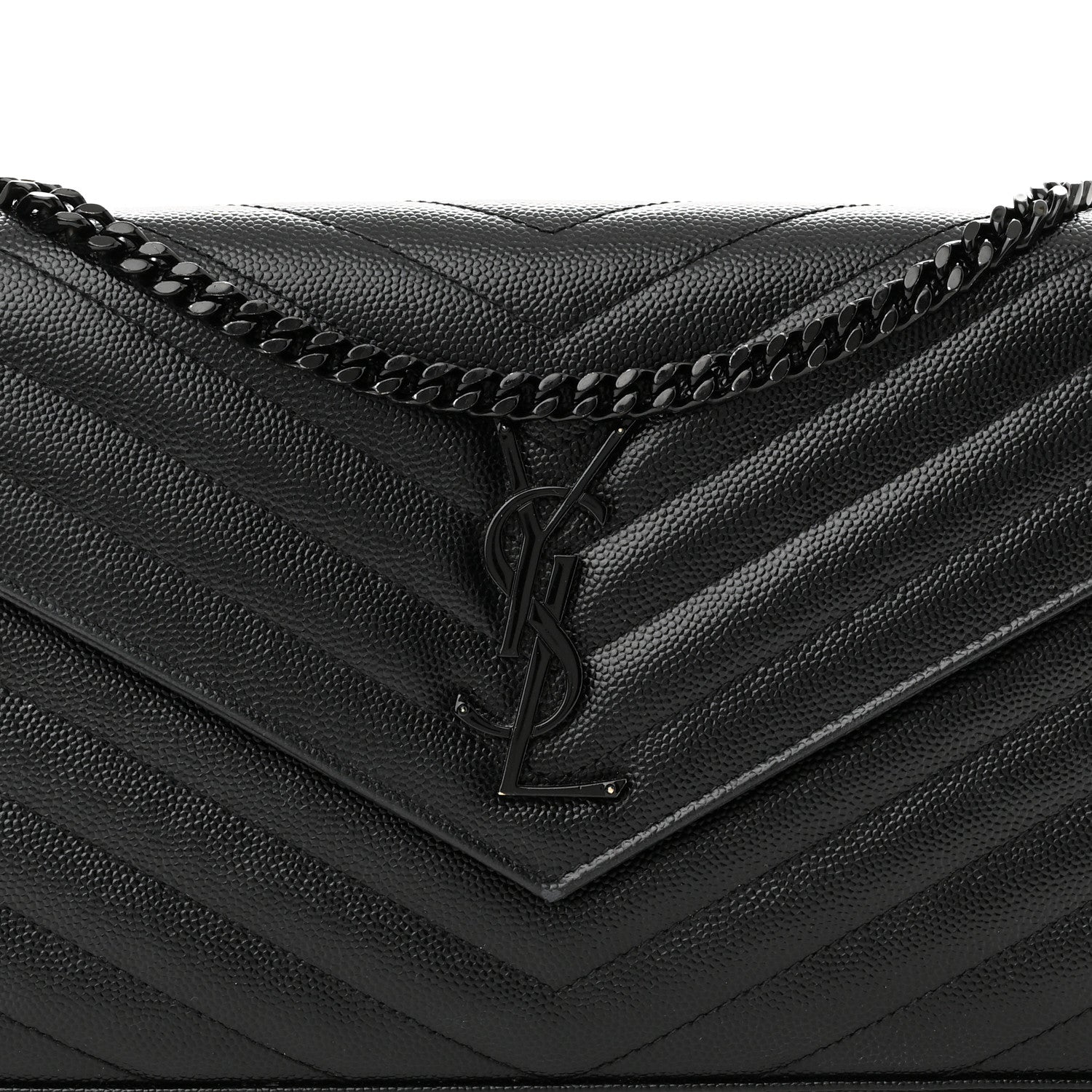 Saint Laurent Grain De Poudre Matelasse Chevron Monogram Monochrome Chain Wallet Black 8 of 12