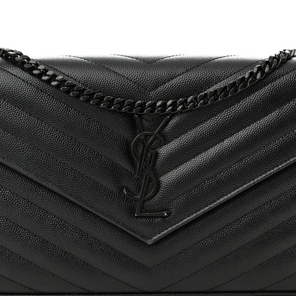 Saint Laurent Grain De Poudre Matelasse Chevron Monogram Monochrome Chain Wallet Black 8 of 12