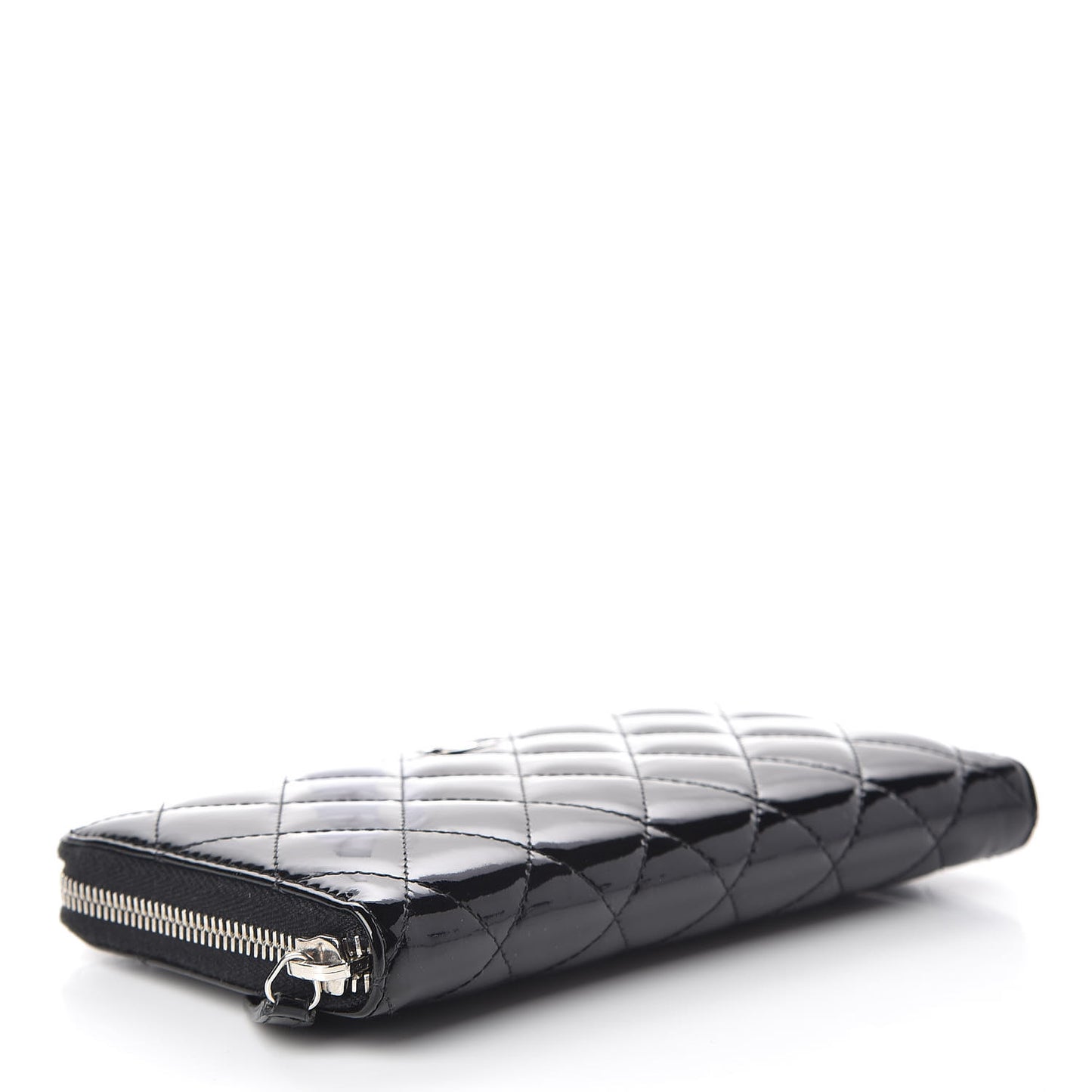 Patent Quilted Zip Around Wallet Black
