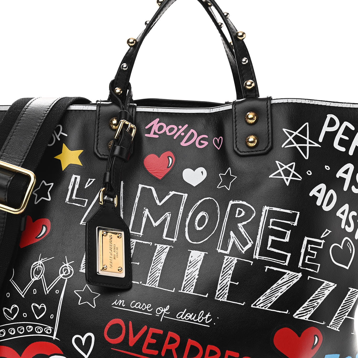 Dolce & Gabbana Calfskin Graffiti Printed Beatrice Tote Black 10 of 13