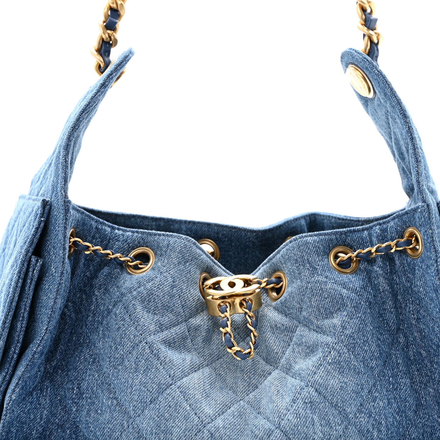 Washed Denim Quilted Small Chanel 25 Handbag Blue