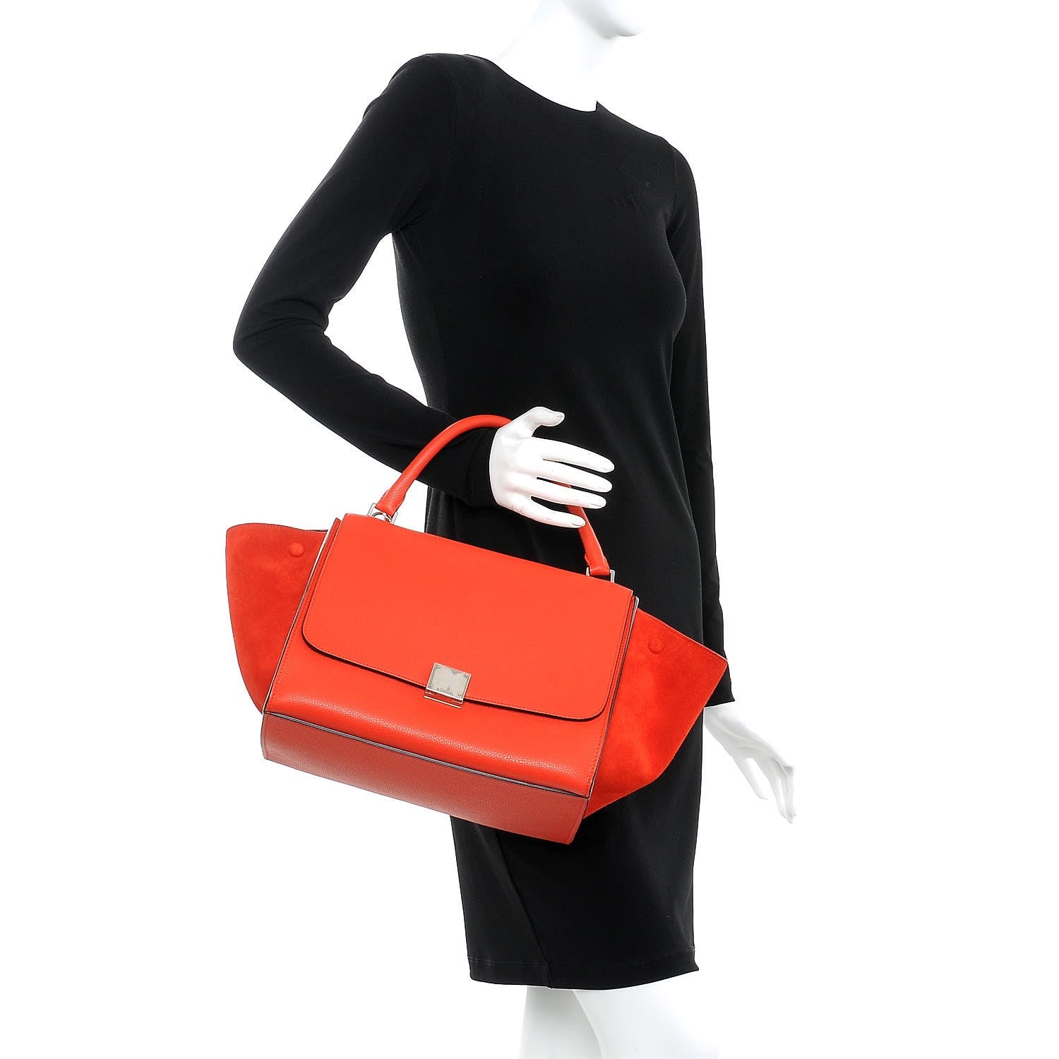 Celine Drummed Calfskin Suede Medium Trapeze Vermillion 3 of 8