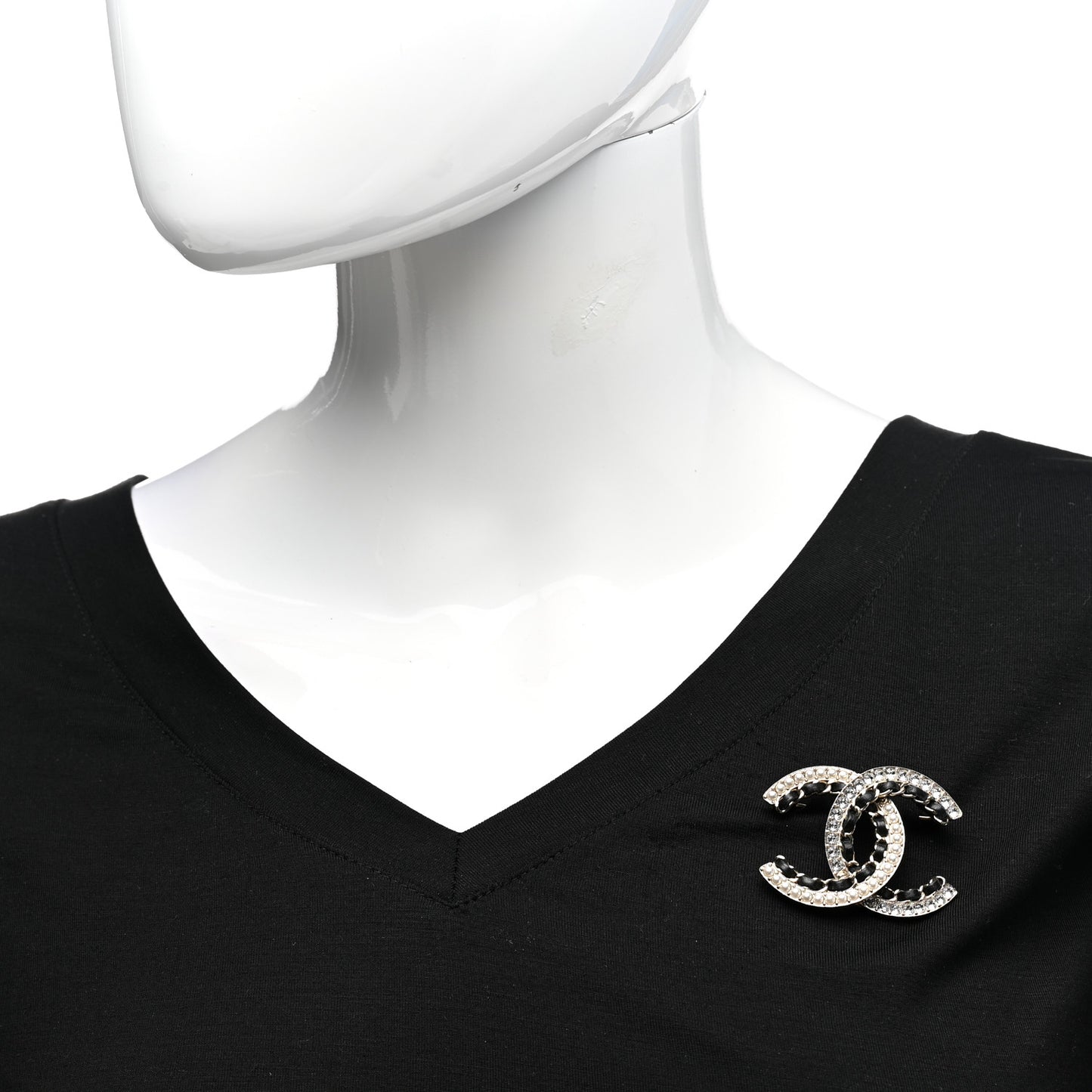 Lambskin Crystal CC Chain Brooch Black Gold