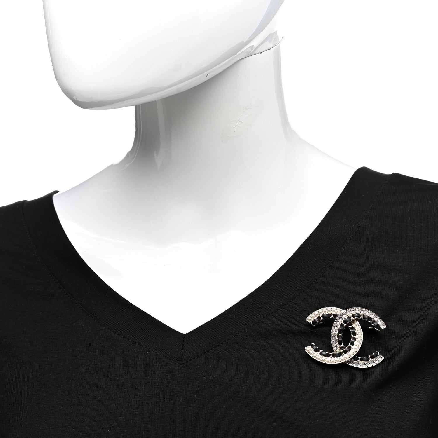 Chanel Lambskin Crystal CC Chain Brooch Black Gold 2 of 4