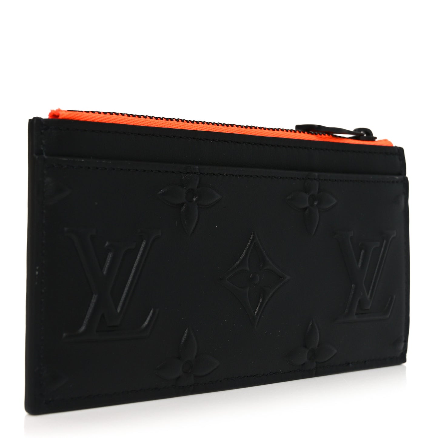 Calfskin Debossed Monogram Seal Coin Card Holder Black