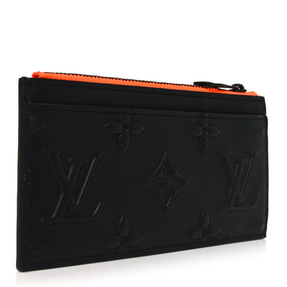 Louis Vuitton Calfskin Debossed Monogram Seal Coin Card Holder Black 3 of 7