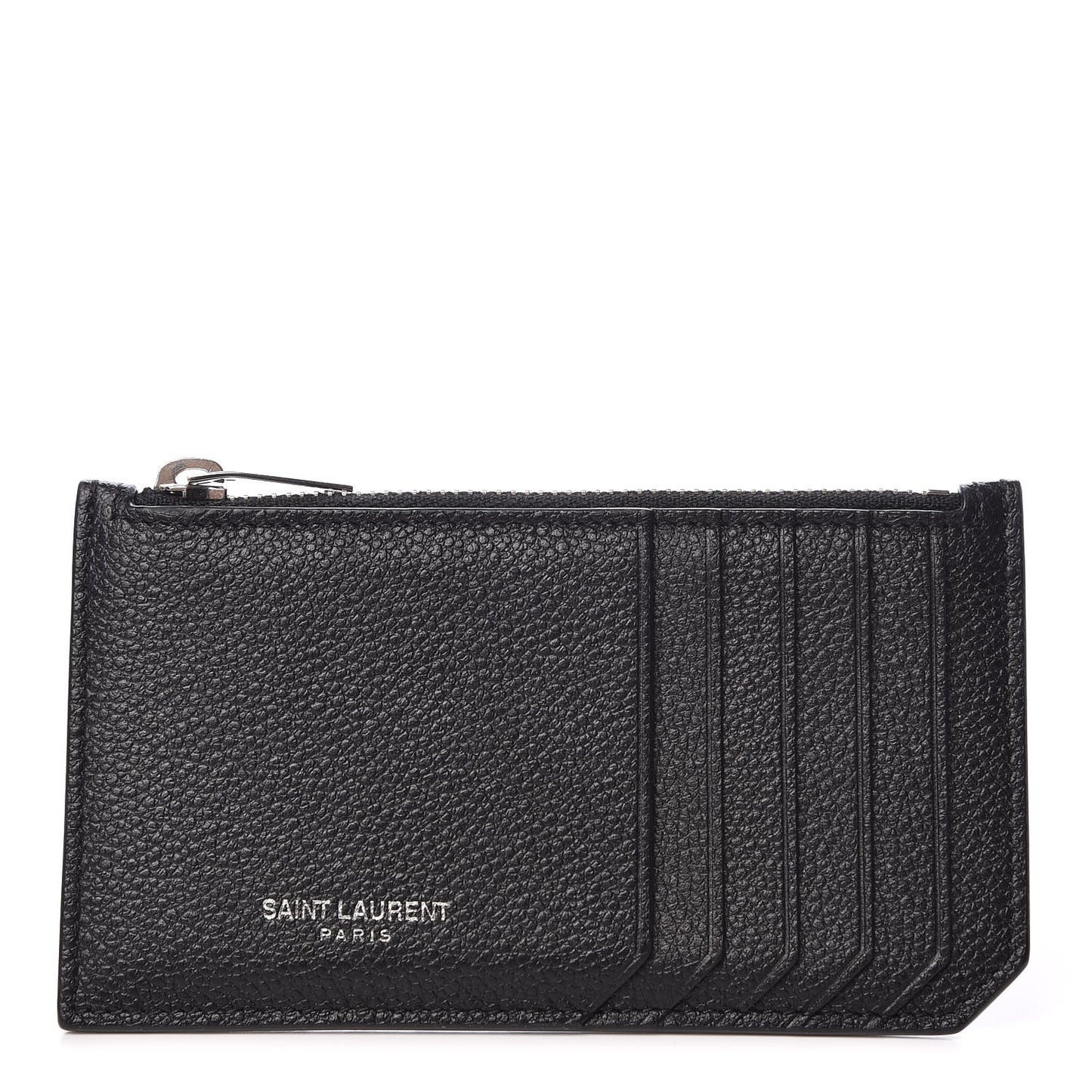 Grained Calfskin 5 Fragments Zip Pouch Card Holder Black