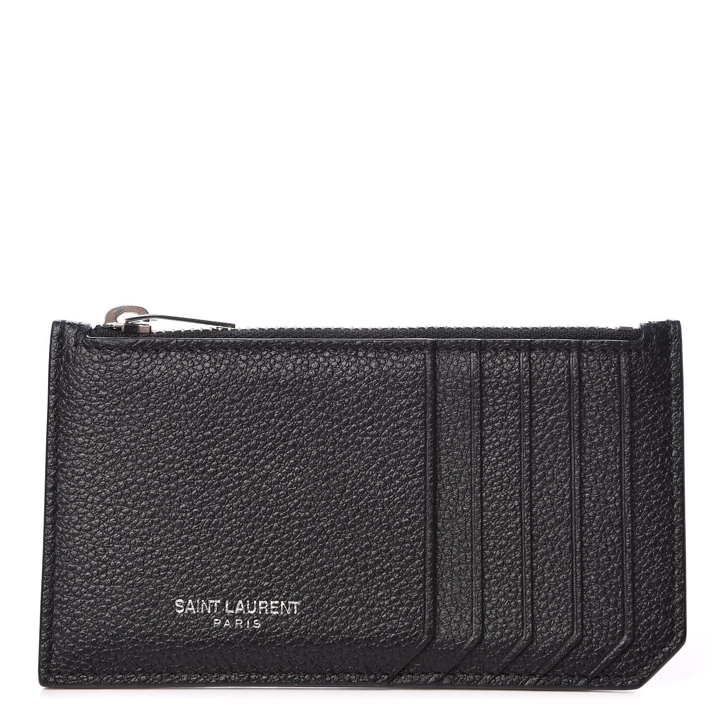 Saint Laurent Grained Calfskin 5 Fragments Zip Pouch Card Holder Black 1 of 7