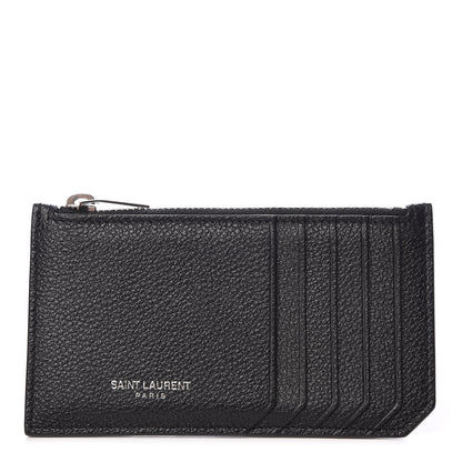 Saint Laurent Grained Calfskin 5 Fragments Zip Pouch Card Holder Black 1 of 7