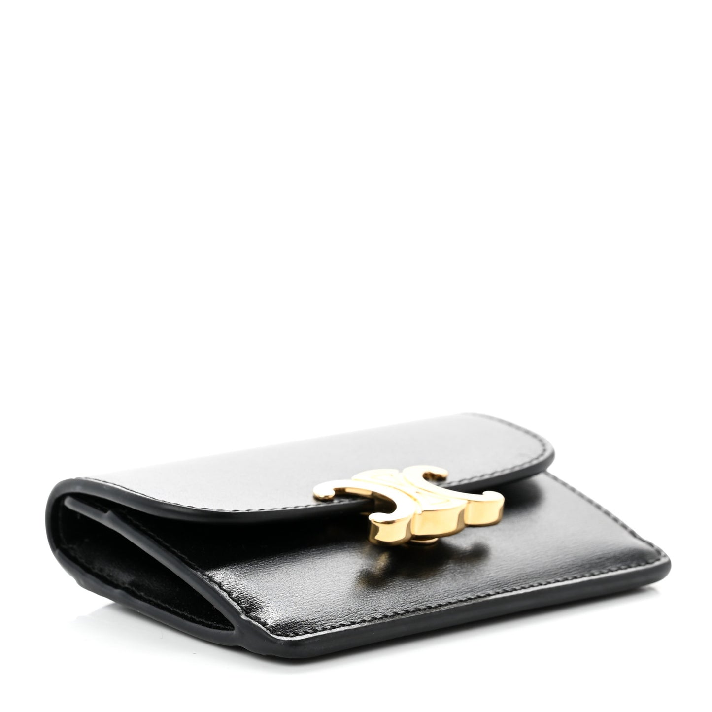 Shiny Calfskin Triomphe Card Holder Black