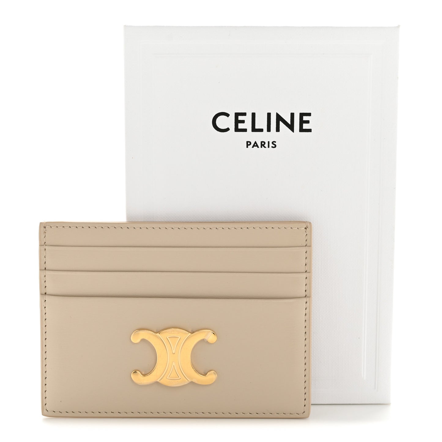 Shiny Calfskin Triomphe Card Holder Pale Beige