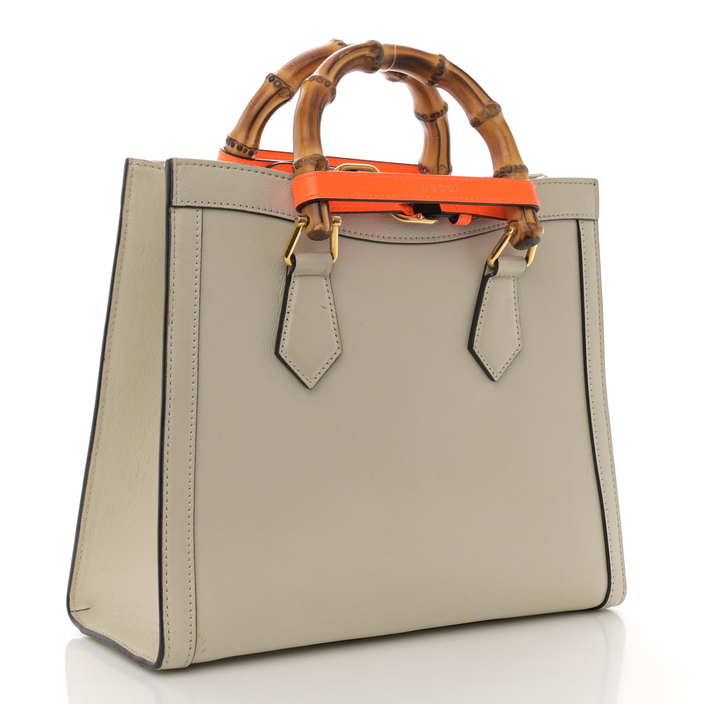 Wonka Grain Calfskin Small Diana Tote Bag Mystic White Orange Fluo