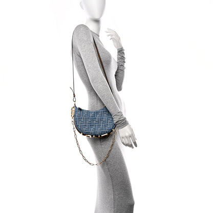 Fendi Denim Vitello King F is Fendi FF Embroidered Mini Fendigraphy Hobo Bag Denim Sand 2 of 10