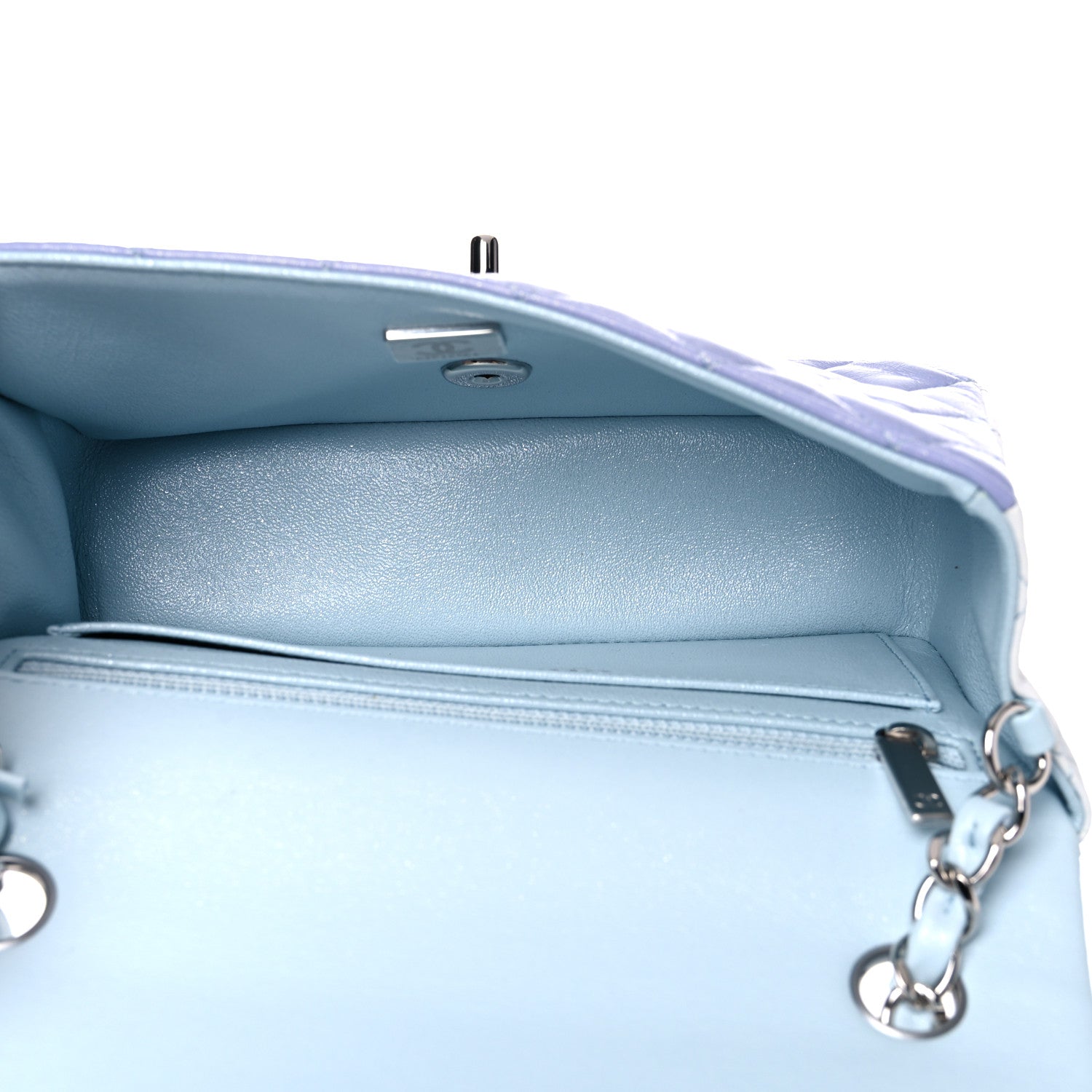 Chanel Perforated Lambskin Quilted Mini Rectangular Flap Light Blue Light Purple White 5 of 10