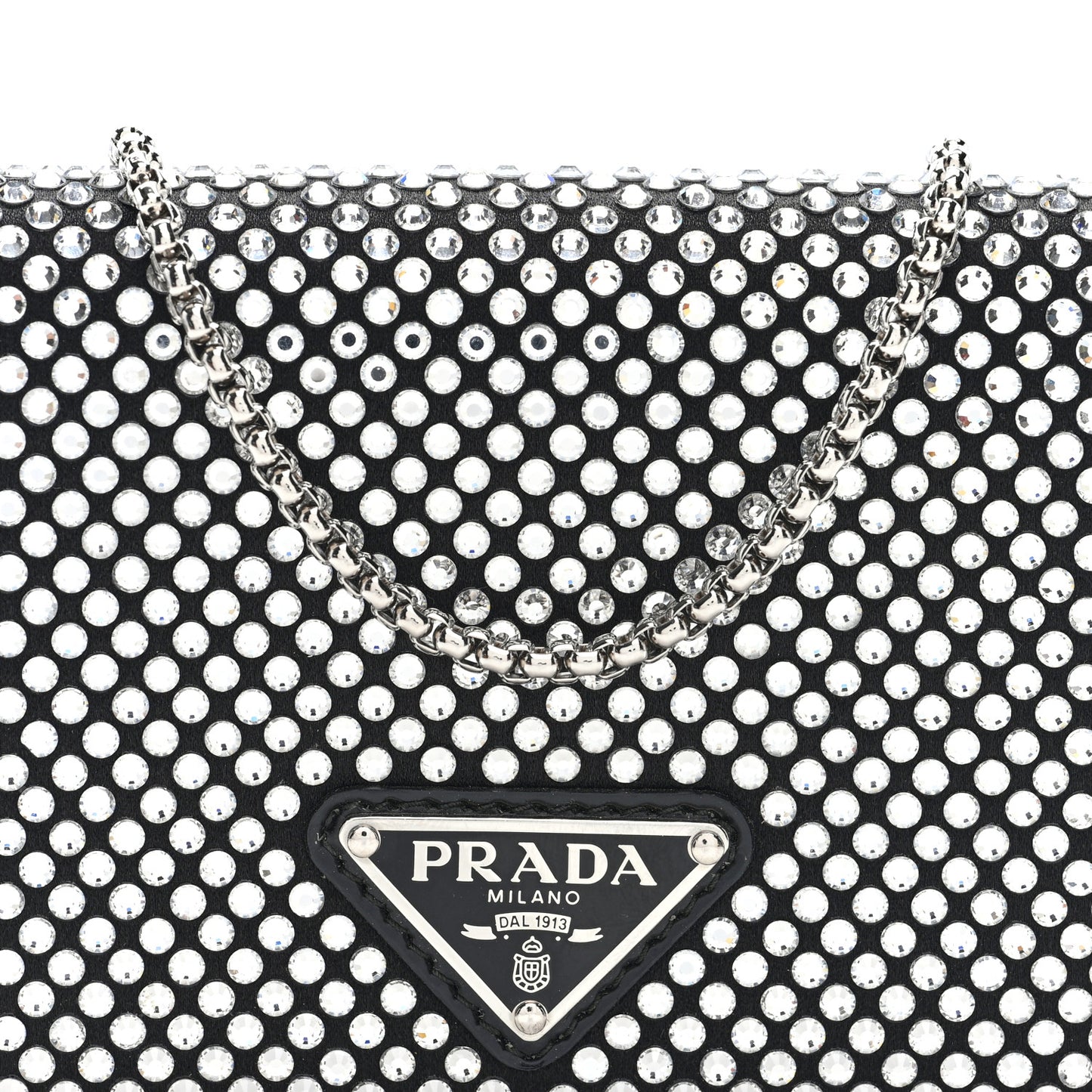 Satin Crystal Metal Triangle Logo Card Holder With Strap Cristal