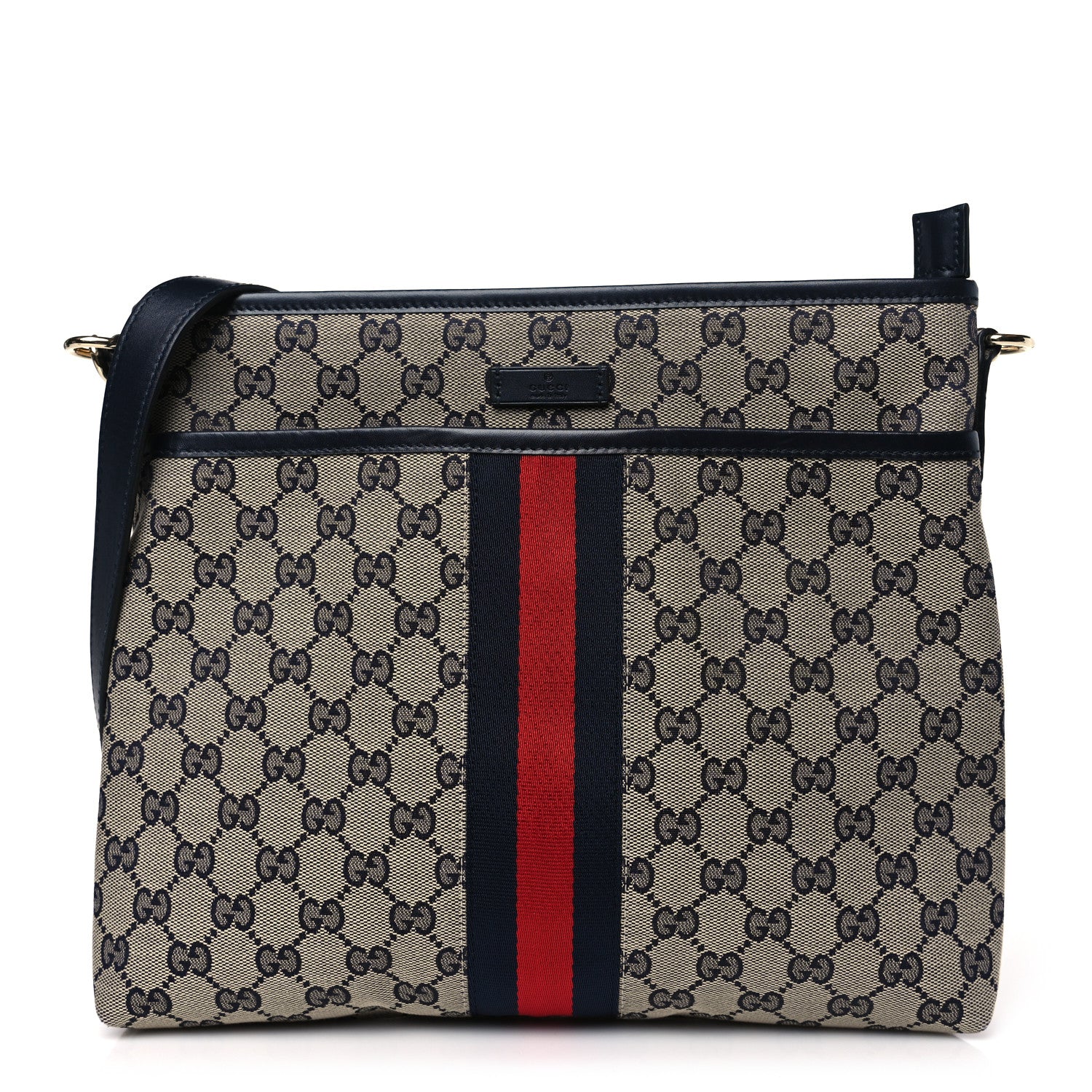 Gucci GG Supreme Monogram Web Flat Messenger Bag Navy 1 of 9