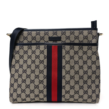 Gucci GG Supreme Monogram Web Flat Messenger Bag Navy 1 of 9