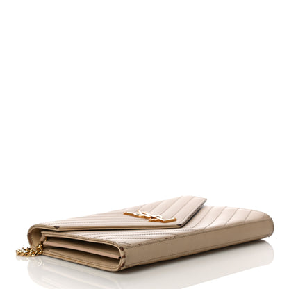 Saint Laurent Grain De Poudre Matelasse Chevron Monogram Chain Wallet Dark Latte 4 of 30