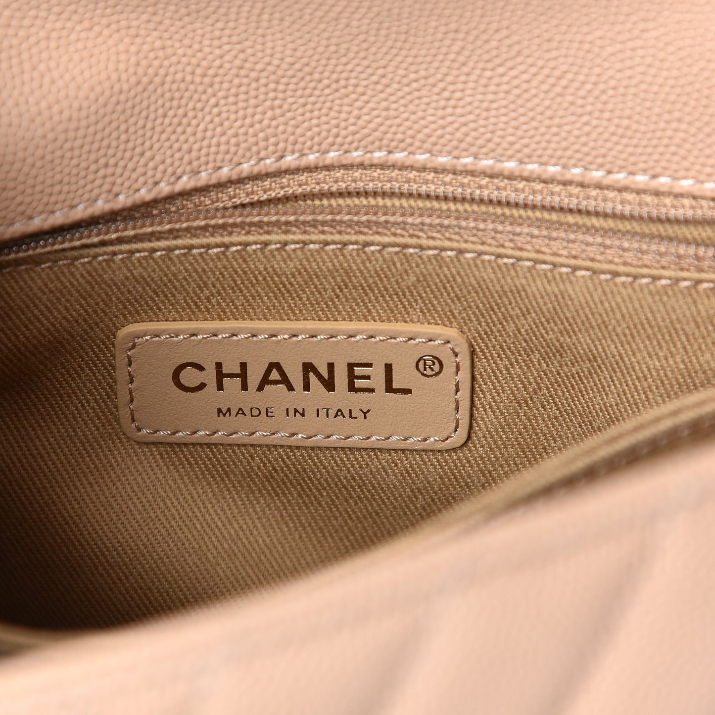 Caviar Chevron Quilted Mini Coco Handle Flap Beige