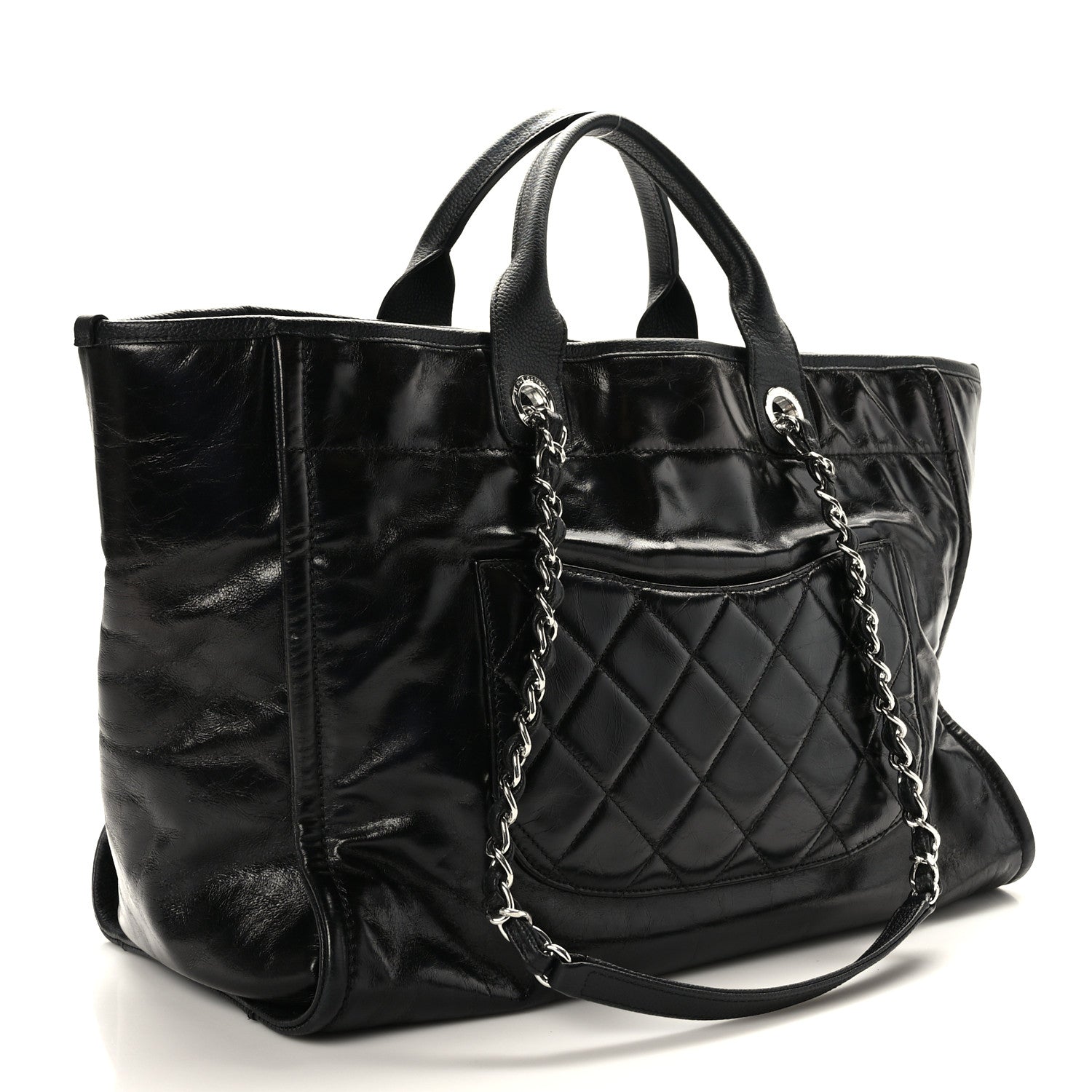 Chanel Glazed Calfskin Medium Deauville Tote Black 3 of 10