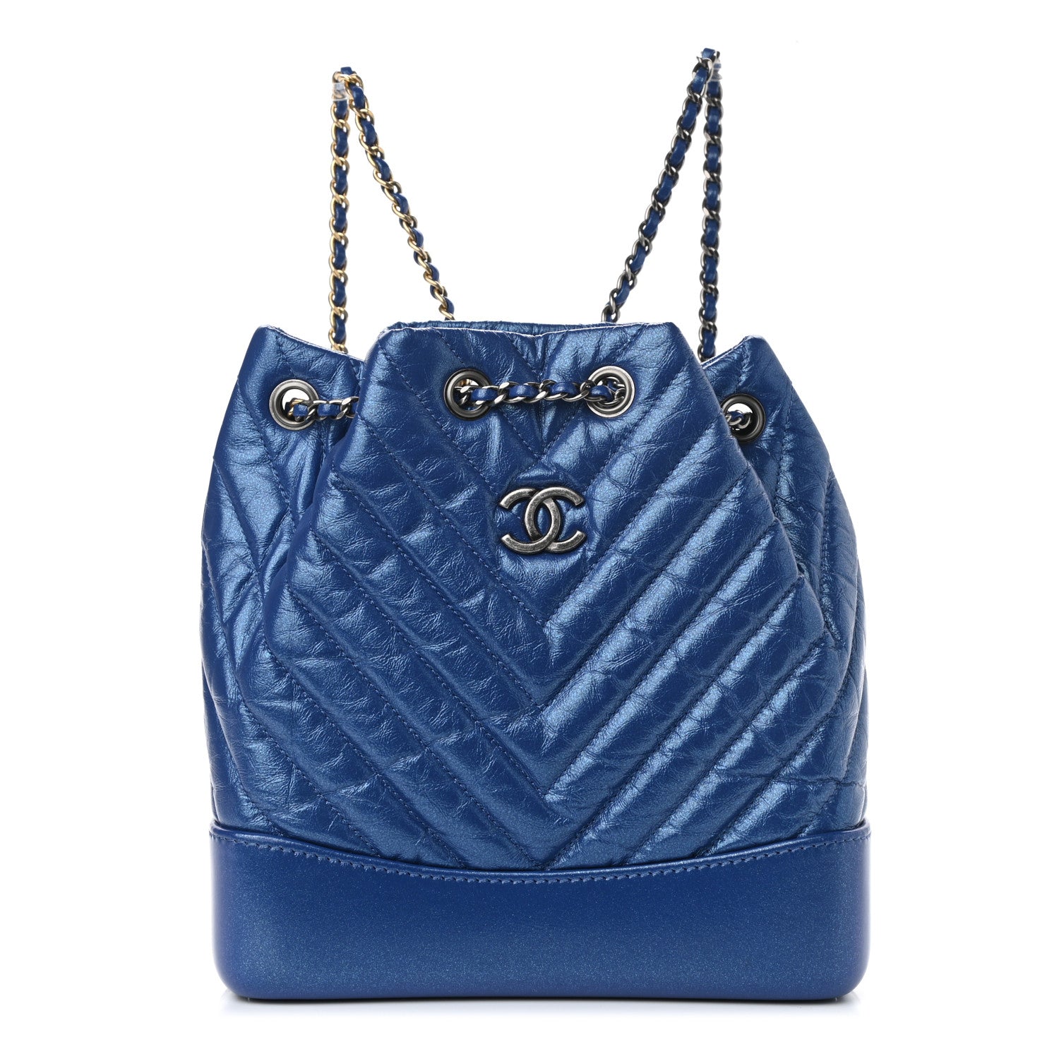 Chanel Iridescent Aged Calfskin Chevron Quilted Small Gabrielle Backpack Blue 1 of 11