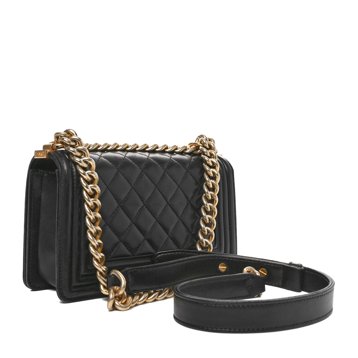 Lambskin Quilted Small Boy Flap Black